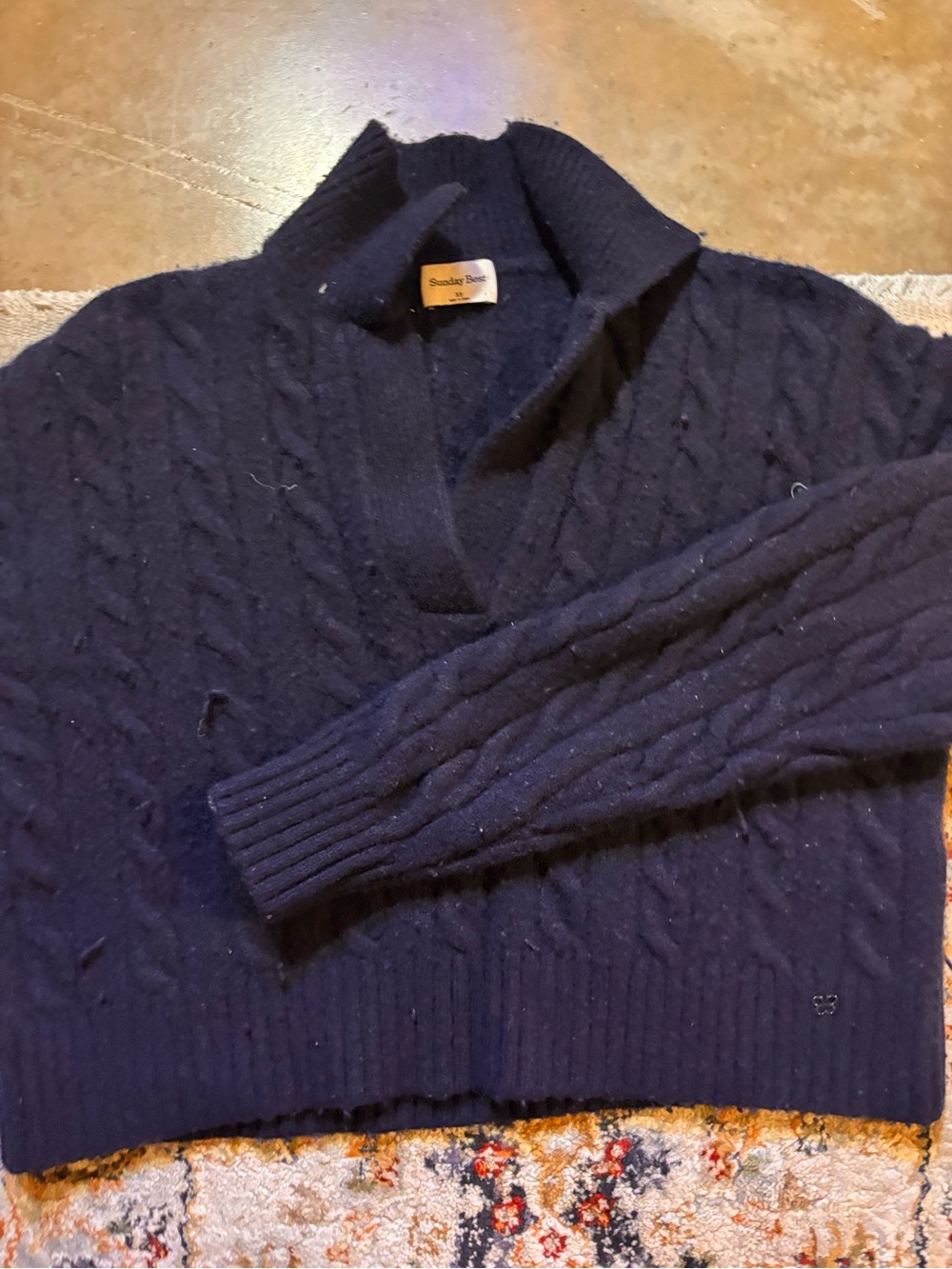 Aritzia Navy Cable-Knit V-Neck Sweater